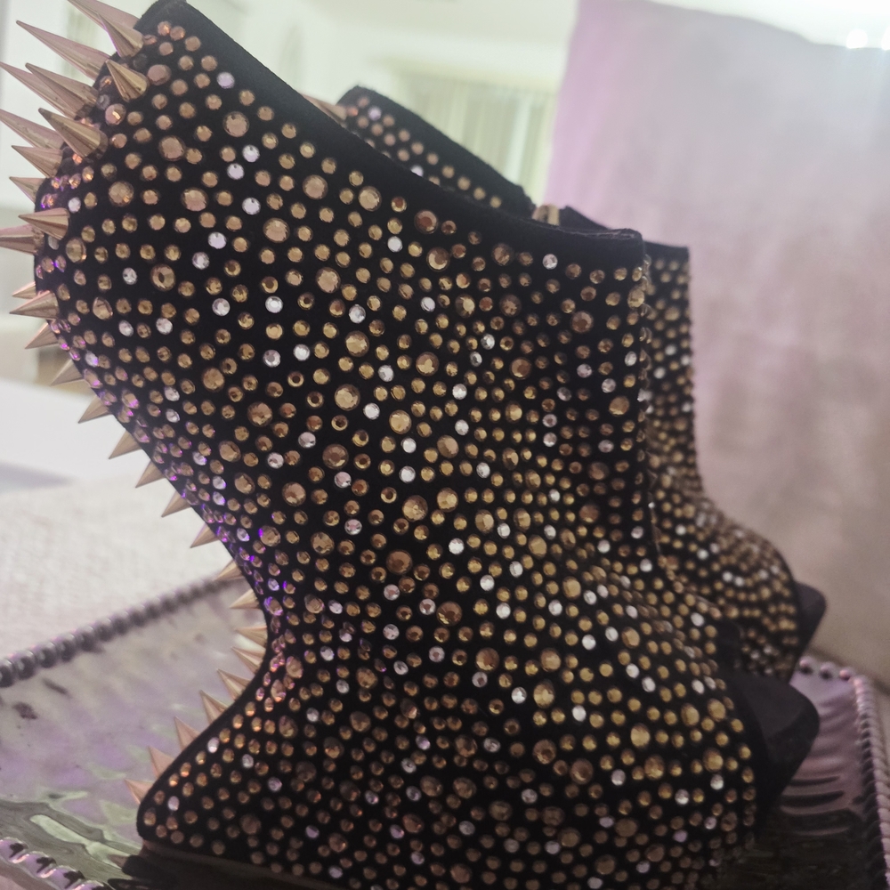 Giuseppe Zanotti Black and Gold Studded Heels